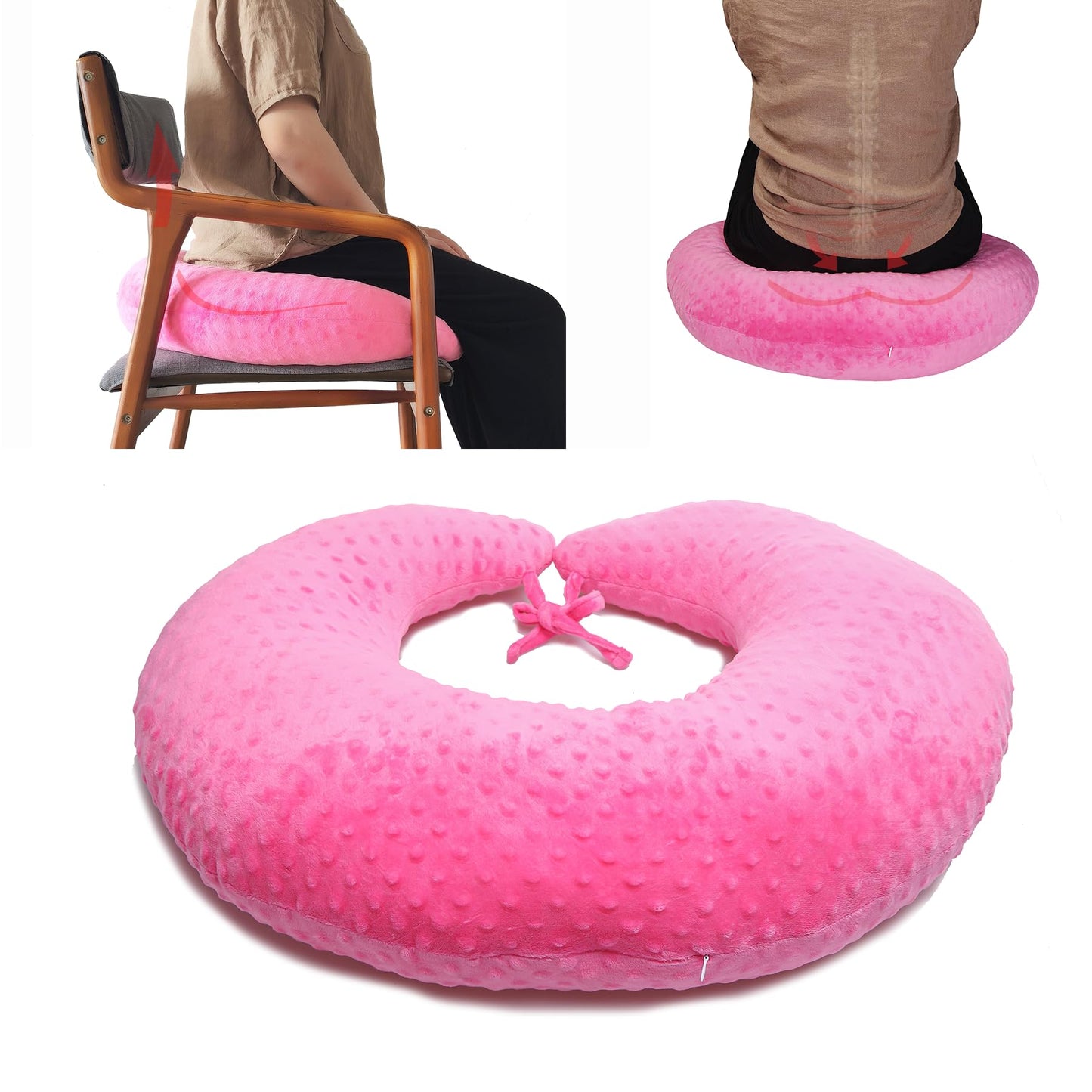 coceyese BBL Pillow After Surgery for Butt Sleeping, Brazilian Butt Lift Pillow Post Surgery Recovery for Sitting Sleeping Driving Donut Pillow for Woman Lumbar Back Cushion Seat Foam (Pink Dot)