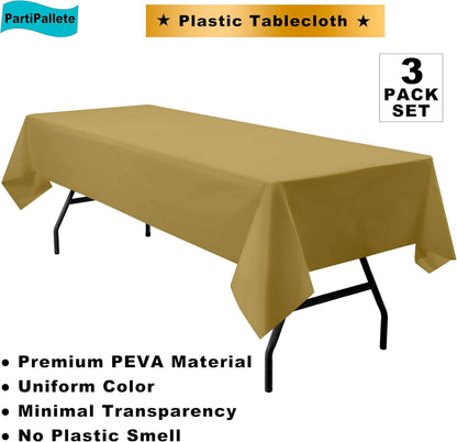 Skiennix Premium Disposable Gold Tablecloths - 3-Pack 54" x 108" Rectangle Covers for Parties & Events