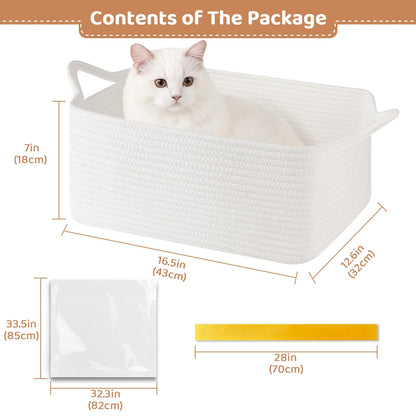 OIASKET Large Empty Gift Baskets for Baby Shower, 16.5" L x 12.6" W x 7" H Cute Woven Storage Basket with Gift Bags and Ribbons, Small Rope Toy Basket with Handles, Cat Dog Pet Toy Organizer - White