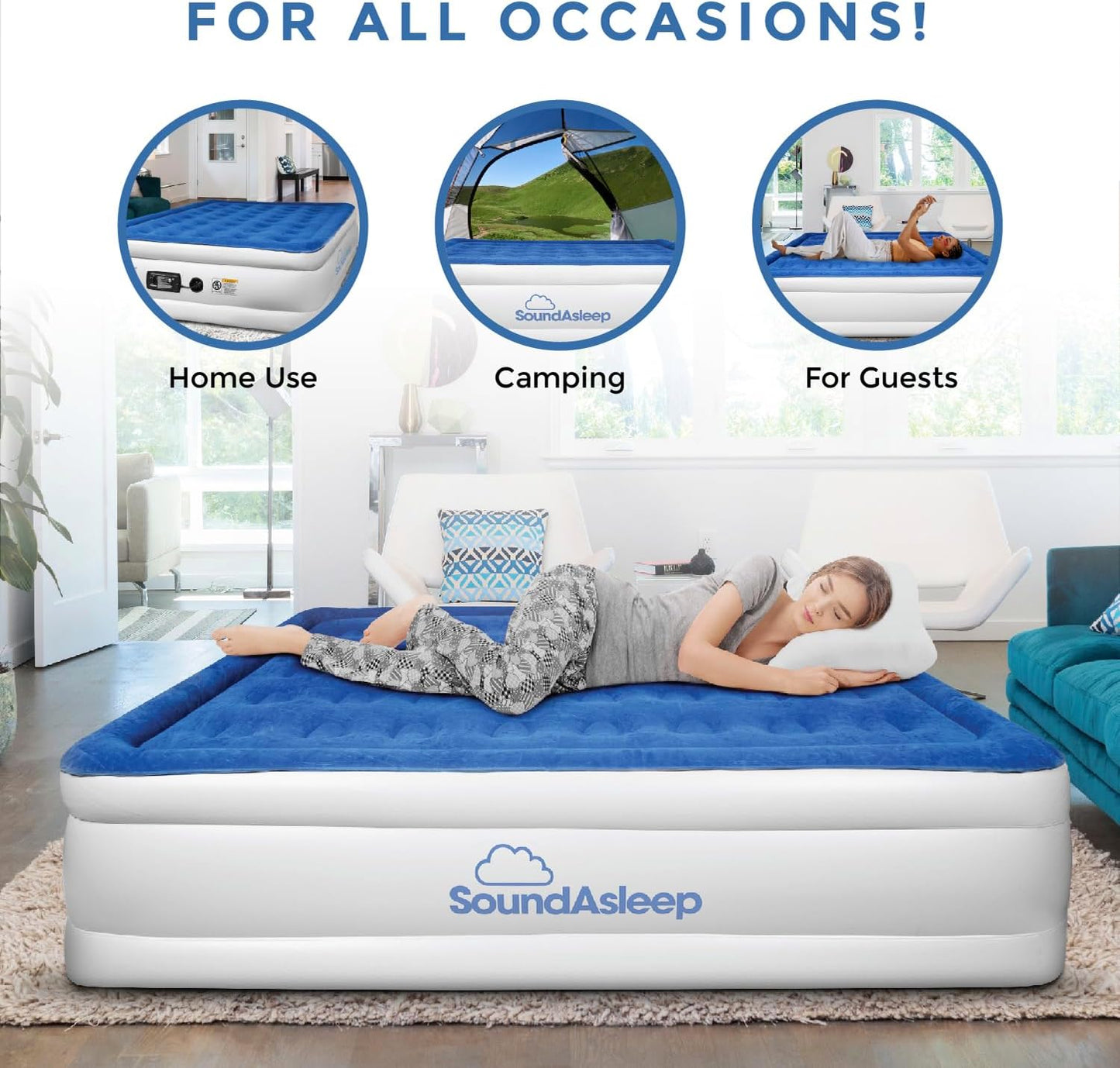 SoundAsleep Products Dream Series Air Mattress - Luxury ComfortCoil Technology, Built-In Pump | Full Size, Double Height, Portable