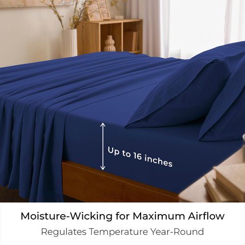 Mellanni Full Sheets Set - 4 PC Iconic Collection Bedding - Hotel Luxury, Extra Soft, Cooling Bed Sheets - Wrinkle, Fade, Stain Resistant (Full, Royal Blue)