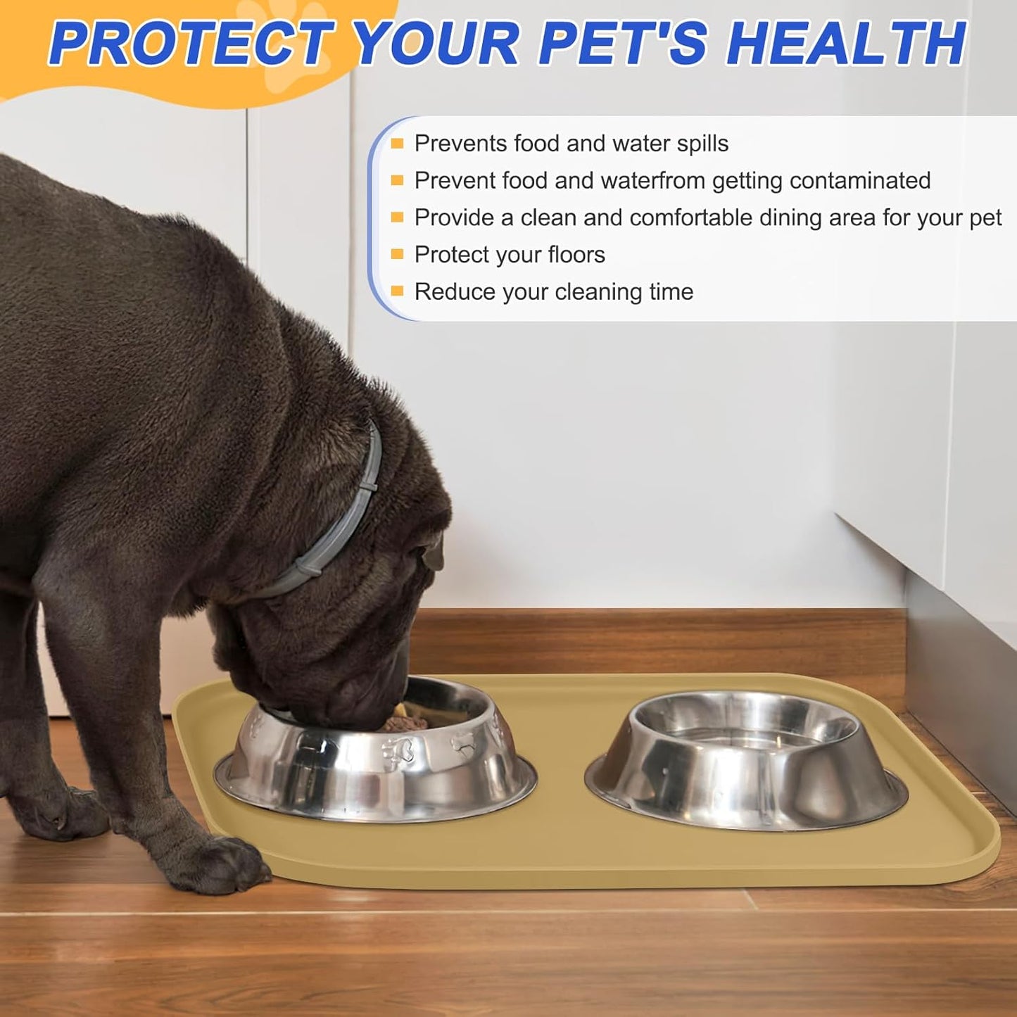 Skiennix Silicone Pet Feeding Mat - Waterproof Dog & Cat Bowl Placemat with Raised Edge | 19 x 12 x 0.7 Dark Beige