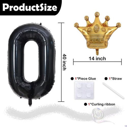 20th Birthday Decorations | Skiennix 40-Inch Black Foil Number 20 Balloon with Gold Crown