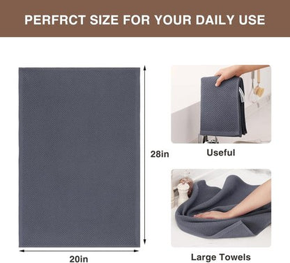 Homaxy 100% Cotton Oversized Waffle Weave Dish Towels - Ultra Soft & Absorbent, 20 x 28 Inches, 8-Pack | Dark Grey
