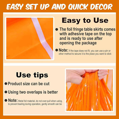Macaron Orange Variation 3 Pack Foil Fringe Table Skirts - 29x108 in, Tinsel Backdrop