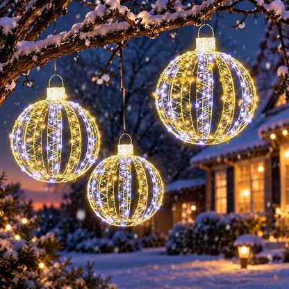 Gold 3 Pack Christmas Lighted Balls – 15/20/25in Outdoor Indoor LED Orbs (Variation: Gold/3 PCS)
