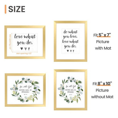 upsimples 8x10 Picture Frame, Display Pictures 5x7 with Mat or 8x10 Without Mat, Wall Hanging Photo Frame, Gold, 1 Pack