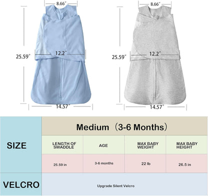 Skiennix Baby Sleep Sack Swaddle - 3-Way Adjustable 100% Organic Cotton | 2 Pack for 3-6 Months (Blue & Grey)