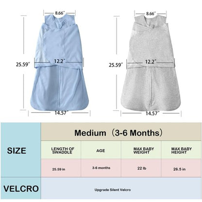 AugTwig Baby Sleep sack Swaddle 2 Pack,Swaddles 3-6 Months,3-Way Adjustable Wearable Transition Blanket 100% Organic Cotton,12-18 lbs,1.0 TOG(Blue&Grey)