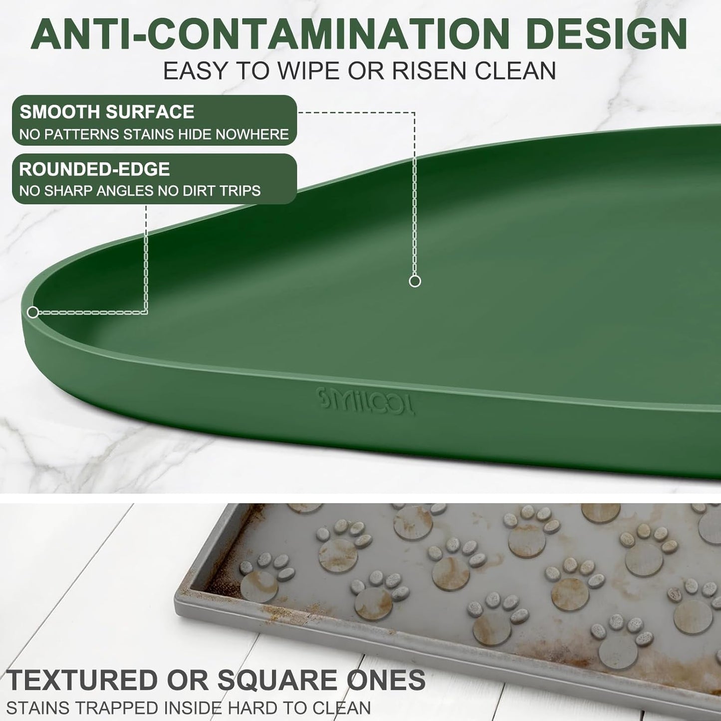 Skiennix Small Silicone Pet Food Mat - Waterproof Feeding Tray with Raised Edge | 12 x 12 x 0.7 Dark Olive