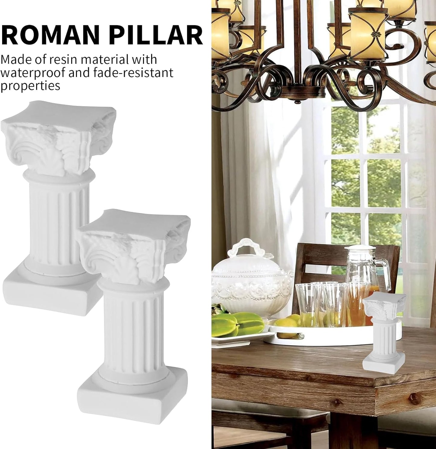 Saihisday Mini Roman Pillar Candle Holders - 4Pcs White Resin Greek Column Decor for Weddings & Table Accents