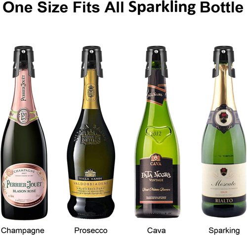 HYZ Champagne Stoppers 2Pack - Stainless Steel Sparkling Wine Bottle Stopper with Pure Silicone Air Tight Seal - Professional Wine Saver for Champagne，Prosecco and Cava (Black)
