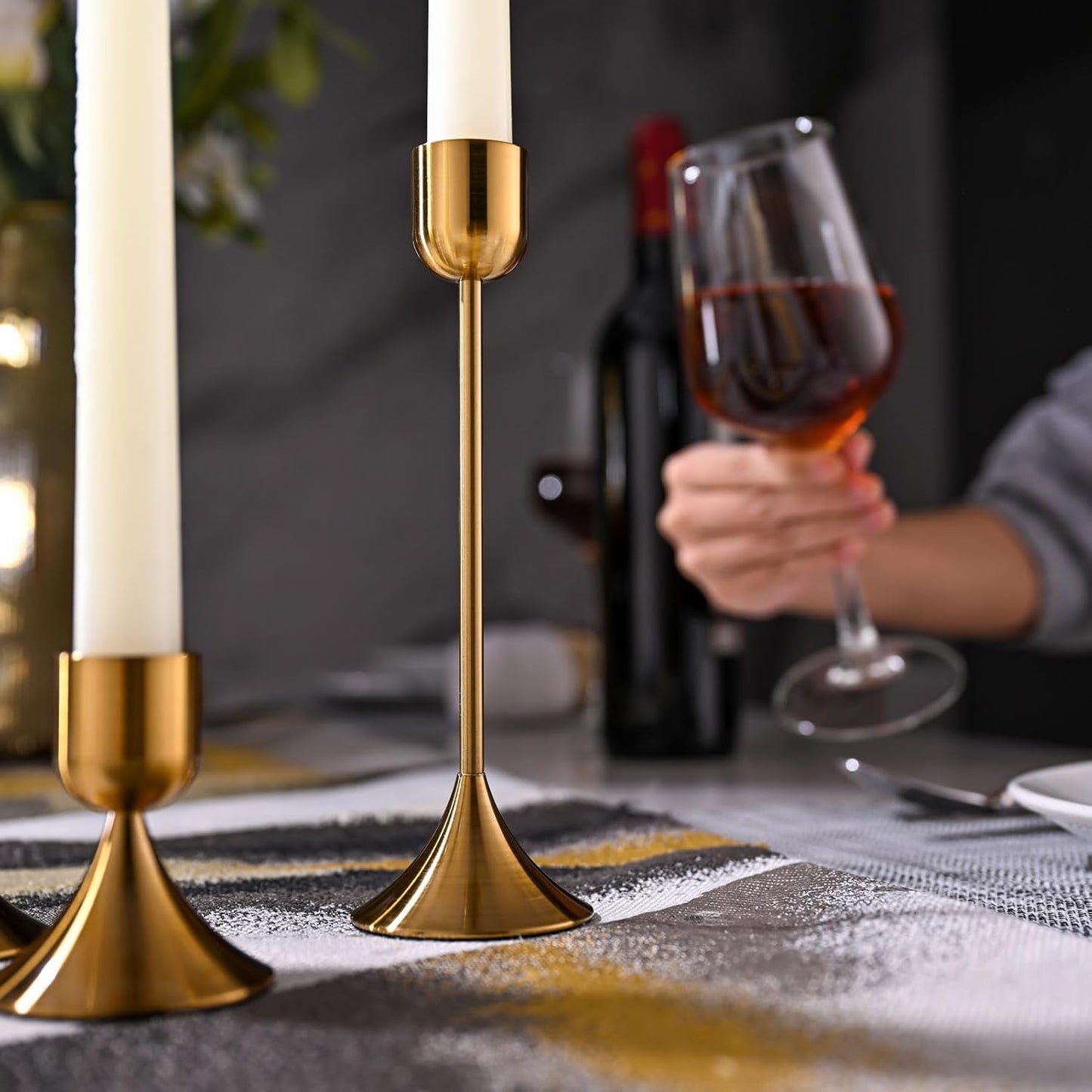 Skiennix Candle Holder - Heavy Base for Elegant Room Décor | Shiny Copper, Set of 3 Pcs