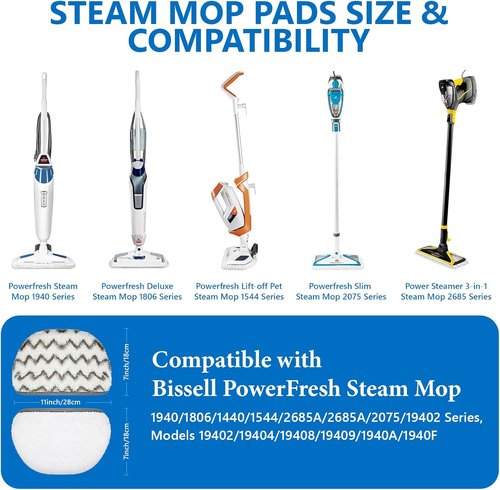 Bissell Steam Mop Pads Replacement - Compatible with Powerfresh Series 1544, 1440, 2075A | 6-Pack
