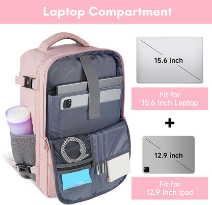 Taygeer Travel Backpack - TSA-Approved 15.6-Inch Laptop Bag with Water Bottle Pocket & Shoe Pouch | Pink
