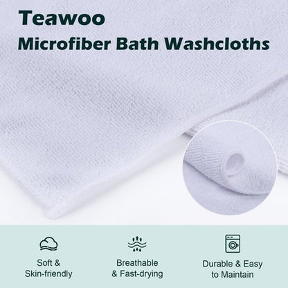TEAWOO White Washcloths 15 Pack, Highly Absorbent & Quick Drying Face Towels, Premium Quality Soft Bath Towels, Multipurpose Microfiber Wash Cloths, 12x12 inches