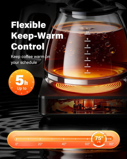 SHARDOR 10-Cup Coffee Maker - Programmable Drip Machine with Adjustable Brew Strength & Keep-Warm Control, Black