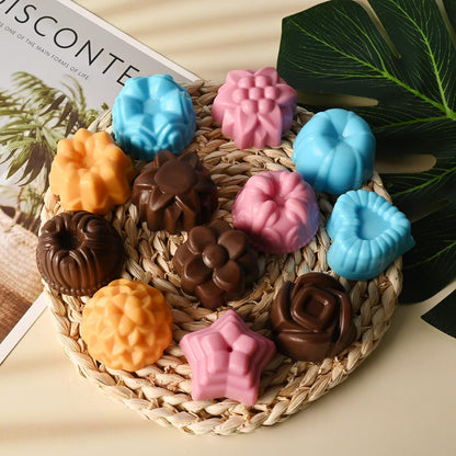 Sakolla Silicone Flower Molds - 12 Cavity Set for Chocolate, Cupcakes, Candy & More | Pink, Purple, Blue