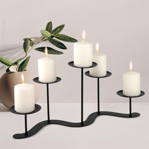 Fireplace Candle Holder - 17-Inch Black Metal Candelabra for Indoor & Outdoor Decor | Perfect for Weddings & Holidays