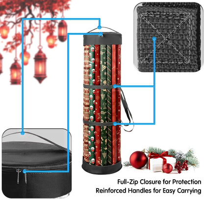 Mobi Lock Wrapping Paper Storage Bag - Cylindrical Organizer with Zipper & Handles - Holds 18-25 Rolls