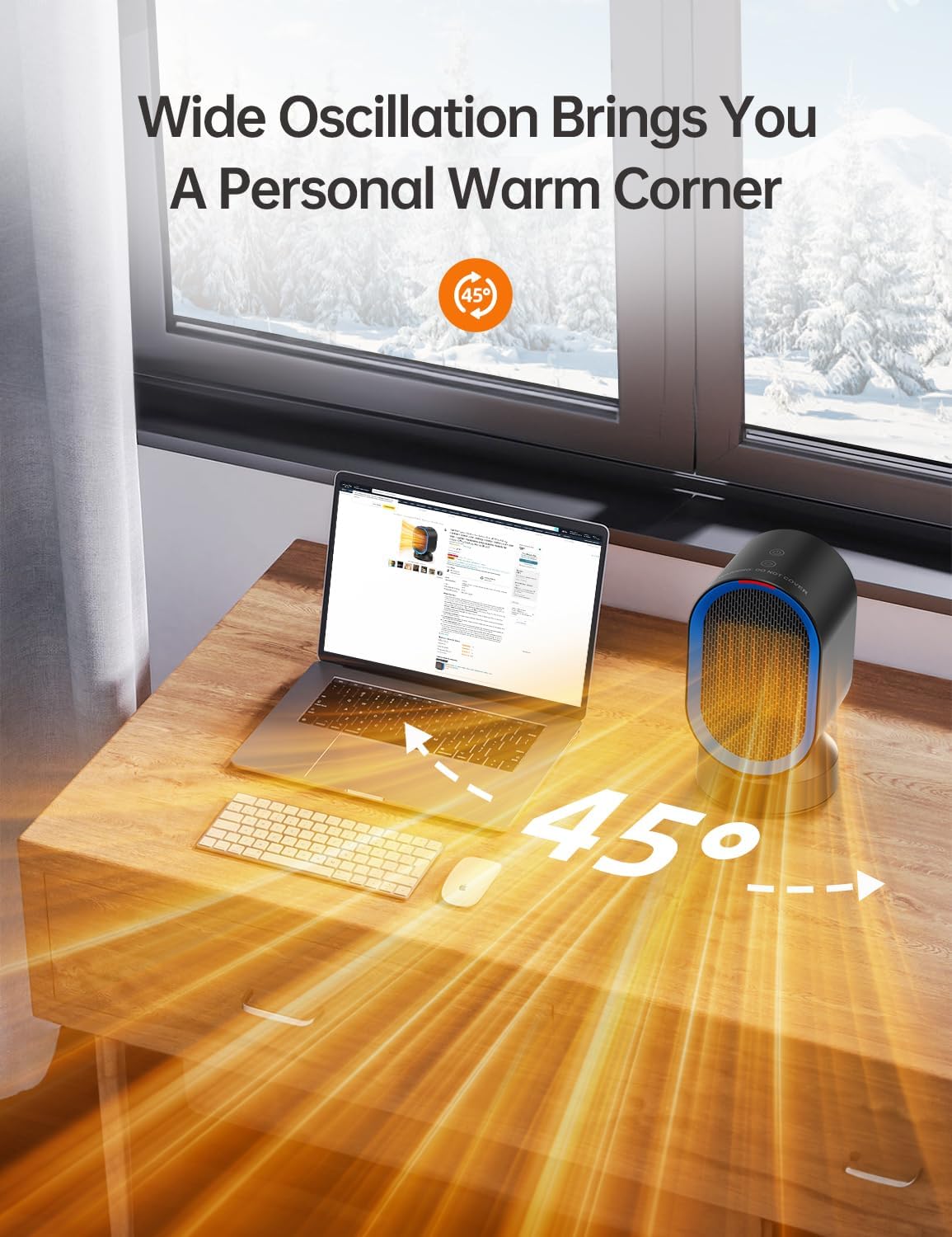 TABYIK Electric Space Heater - Portable 45° Oscillating Indoor Heater for Home & Office | Black