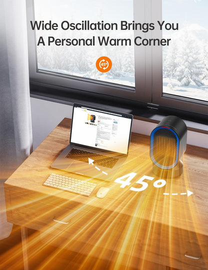 TABYIK Electric Space Heater - Portable 45° Oscillating Indoor Heater for Home & Office | Black