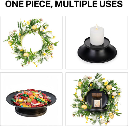 MOYEE Candle Holder Centerpiece - Black Metal Design with Artificial Flowers | 14-Inch Versatile Table Decor