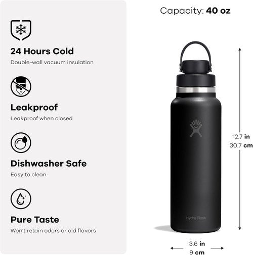 Hydro Flask Water Bottle - Insulated Stainless Steel with Wide Mouth Flex Chug Lid - 40 Oz Mermaid Green