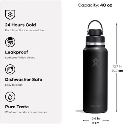 Hydro Flask Water Bottle - Insulated Stainless Steel with Wide Mouth Flex Chug Lid - 40 Oz Mermaid Green