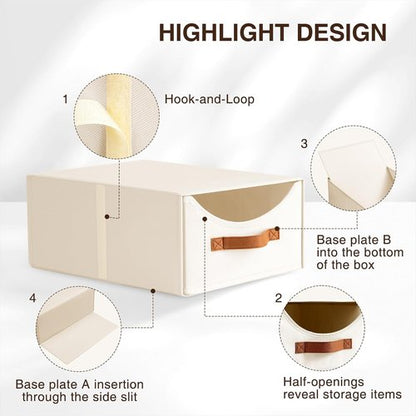 Homsorout Stackable Storage Drawers - Large Collapsible Bins with Drawers | 4-Pack Fabric Organizers in Light Beige