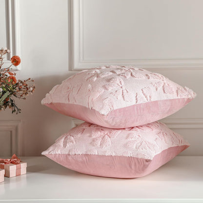 Mixweer Pink Bow Pillow Covers - Set of 2 Soft Faux Fur Decorative Aesthetic Pillowcases | 18 x 18 Inch