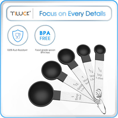 TILUCK Measuring Cups & Spoons Set - Stackable Kitchen Gadgets with Stainless Steel Handles | Black