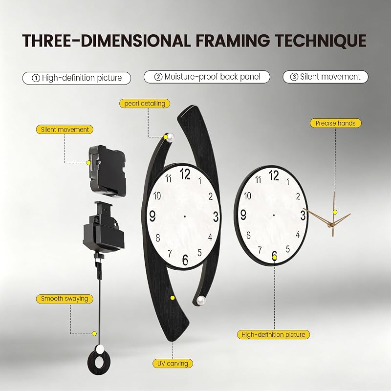 Large Black Swinging Pendulum Wall Clock 11x28in – Quiet Sweep, Wall Decor (Variation: Black+11x28in)