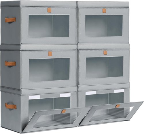 Homsorout Large Closet Storage Bins - Collapsible Fabric Organizers with Handles & Lids | 6-Pack Grey