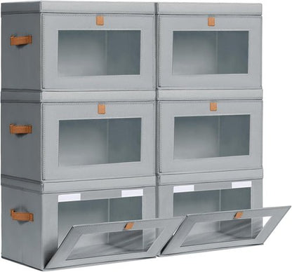 Homsorout Large Closet Storage Bins - Collapsible Fabric Organizers with Handles & Lids | 6-Pack Grey