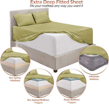 Hearth & Harbor Queen Sheet Set - Extra Deep Pocket for 18-24 Inch Mattresses - 6 Piece in Sage