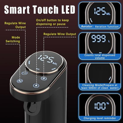 Electric Wine Aerator, Rechargeable Wine Dispenser & Decanter, 1-999ML Quantitative Pour, Self-Clean & LED Touch Screen, Automatic Wine Pourer Ideal Gift for Wine Lovers Women and Men