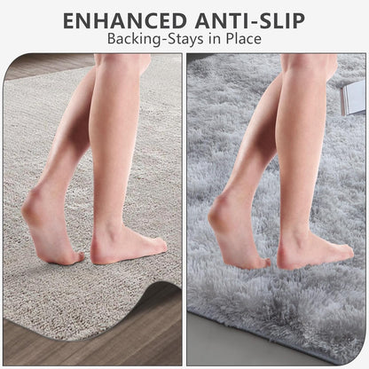 Skiennix Shag Area Rug - Ultra Soft Fluffy Carpet for Bedroom & Living Room | 4x6 Tie-Dye Grey