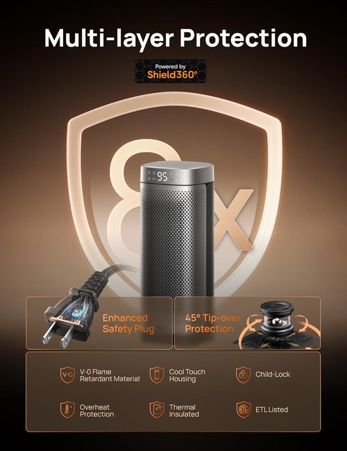 DREO Portable Space Heater - Fast Heating PTC Ceramic with Remote | 1500W, 12H Timer, 70° Oscillation, Overheat Protection