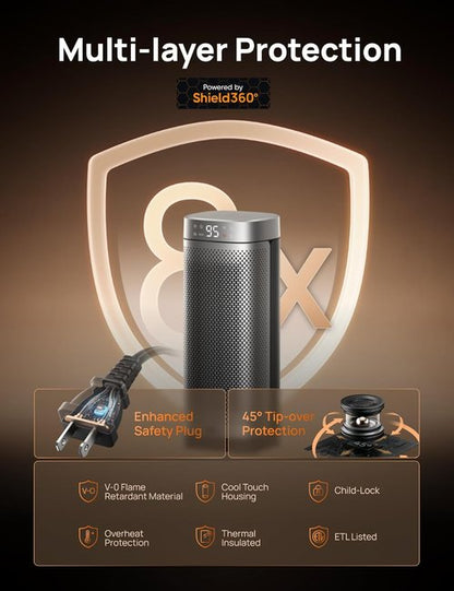 DREO Portable Space Heater - Fast Heating PTC Ceramic with Remote | 1500W, 12H Timer, 70° Oscillation, Overheat Protection