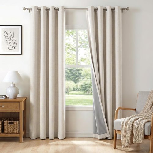 100% Blackout Shield Blackout Curtains - Thermal Insulated Room Darkening Drapes | Beige, 50" W x 84" L, 2 Panels