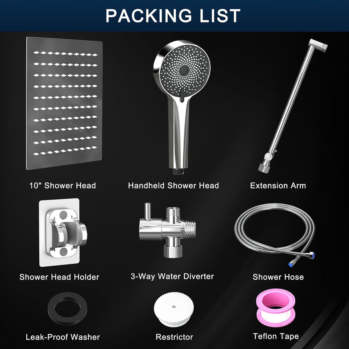 Regine Switzerland Rain Shower Head - 10 Inch High Pressure Dual Showerhead Set with Handheld Spray & Extension Arm | Silver