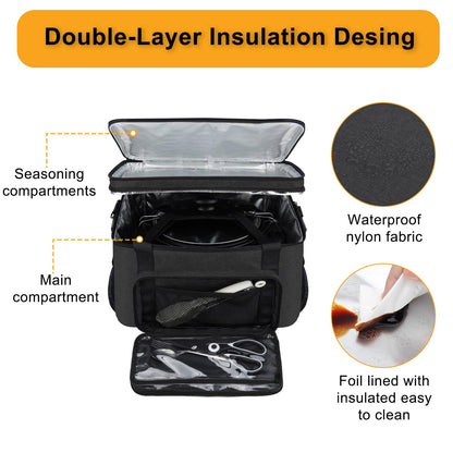 Wigojoy Slow Cooker Carrying Bag, Double Layer Insulated Design Slow Cooker Carrier with Removable Hard Liner and Pot Lid Fastener for 6-8 Quart Crock Pot, Black