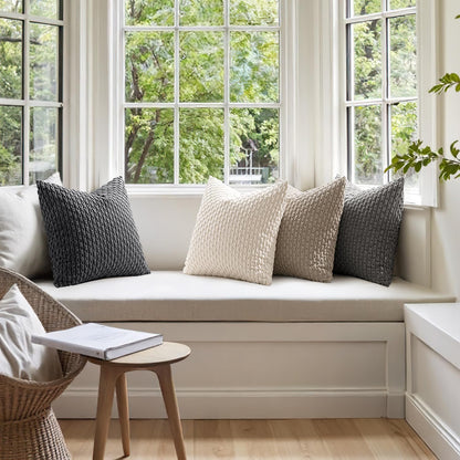 MIULEE Decorative Throw Pillow Covers - Soft Corduroy Striped Cushion Covers | Set of 4, 18x18 Inch, Neutral Grey