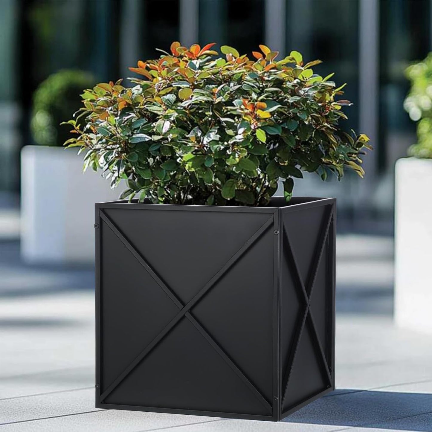 BAYN Metal Square Planter Box - Modern Heavy-Duty Design with Drainage Holes | Black, 17”x17”x18”