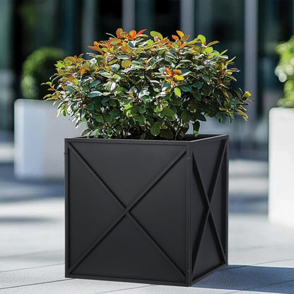 BAYN Metal Square Planter Box - Modern Heavy-Duty Design with Drainage Holes | Black, 17”x17”x18”