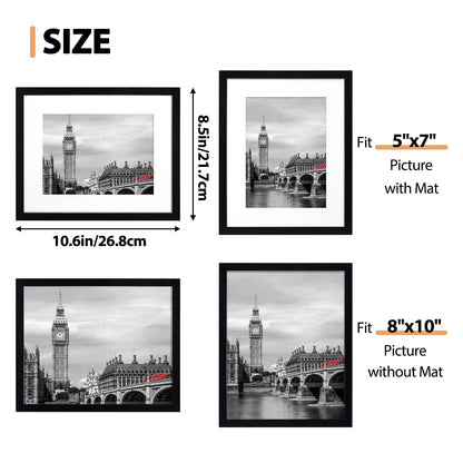 Fixwal 8x10 Picture Frame Set of 6 with Shatter Resistant Plastic Glass, Thin Border and Light Weight Photo Frames for Wall or Tabletop Display, Black