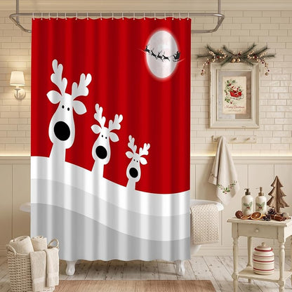 Christmas Reindeer Shower Curtain 72x72 - Waterproof Polyester, With Snowflake Variation