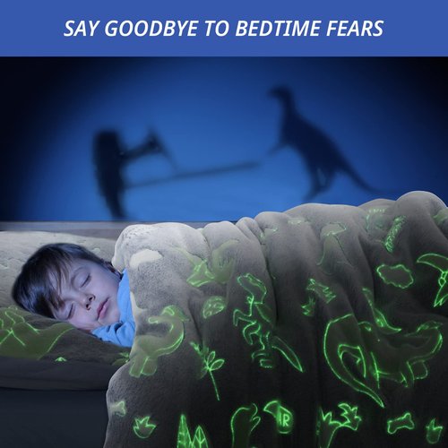 HOMBYS Glow in The Dark Comforter Set 7 Piece Full with Sheets, Blue Dinosaur Velvet Bedding Comforter Sets for Twin Bed, Ultra Soft Down Alternative Comforter for Boys Kids, Bed in a Bag