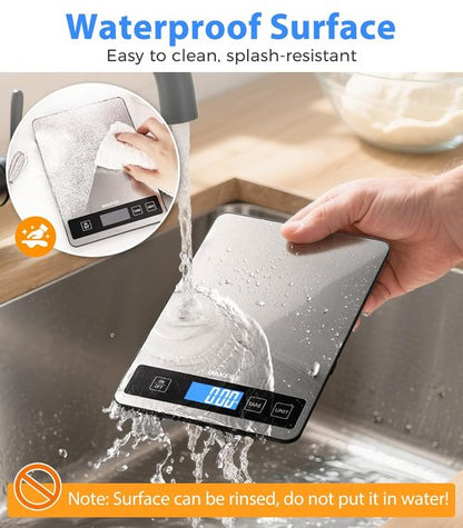 Food Scale - Skiennix 15kg/33lb Digital Kitchen Scale with LCD Display & Tare Function | Easy Clean Stainless Steel, Black